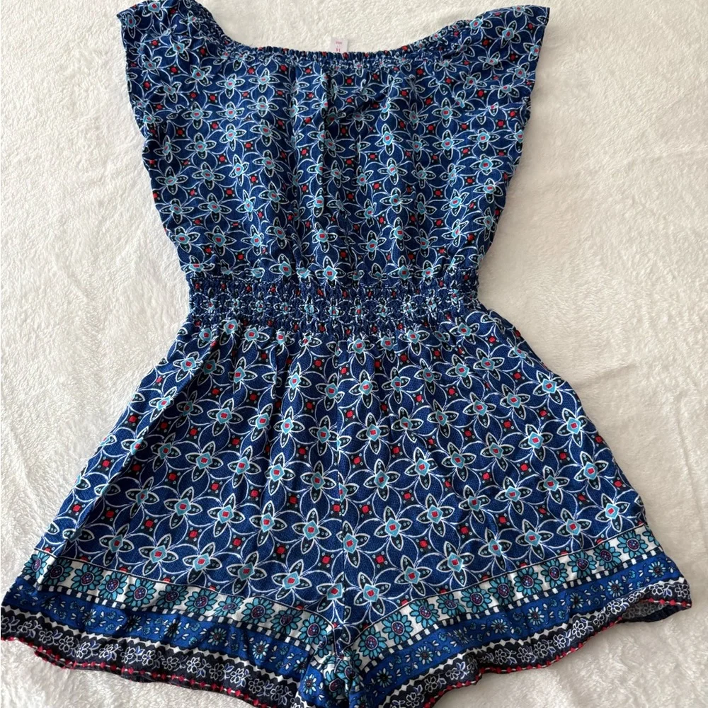 Justice blue floral smocked Summer Shorts Romper girls 14 - Picture 5 of 5